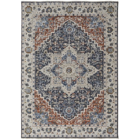 Feizy Kaia Transitional Medallion, Ivory/Blue/Red, 12' x 15' Area Rug Sheen Bohemian & Eclectic Persian Floor Rug for Living room Bedroom