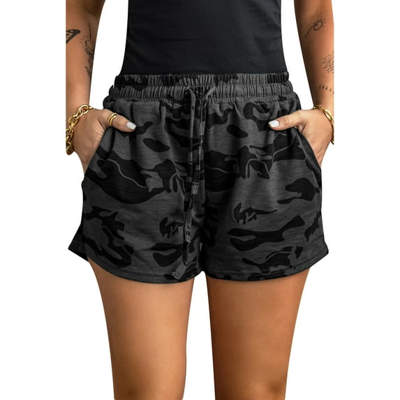 Gvmfive Women Casual Loose Fit Elastic Waist Pockets Camo Print Shorts Pants