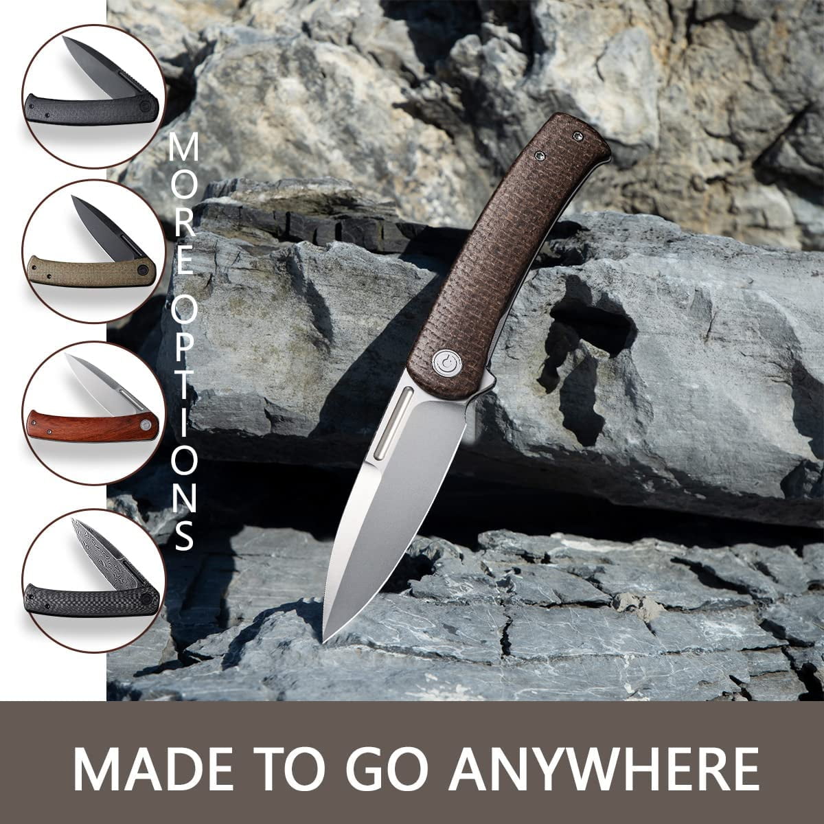 CIVIVI Cetos Frame Lock 14C28N Stainless Steel & Brown Micarta Pocket Knife  C21025B-1