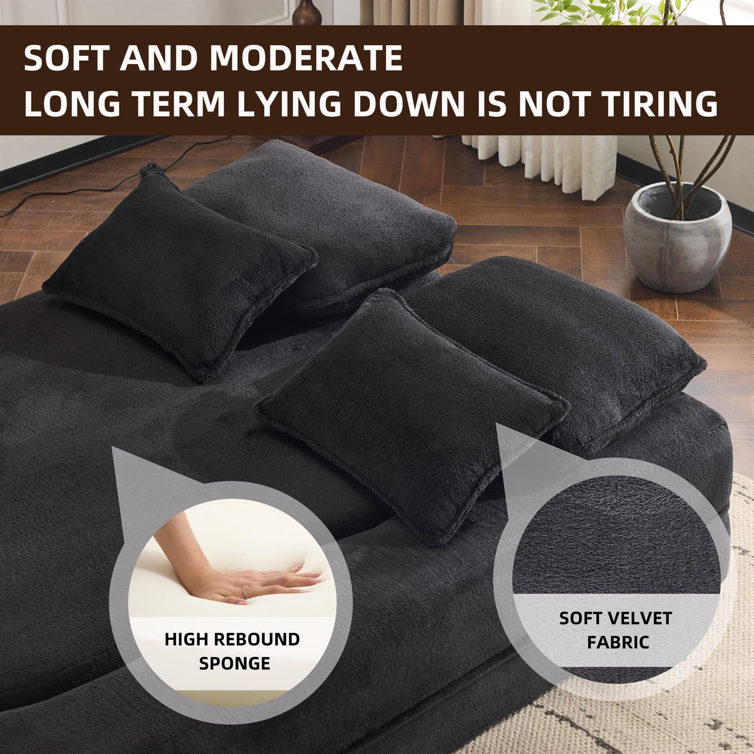 Demi Bonn 78" Foldable Sofa Bed, Chenille Futon Couch, High-Density Foam Convertible Sleeper Sofa for Living Room, Guest Room, Bedroom, Black