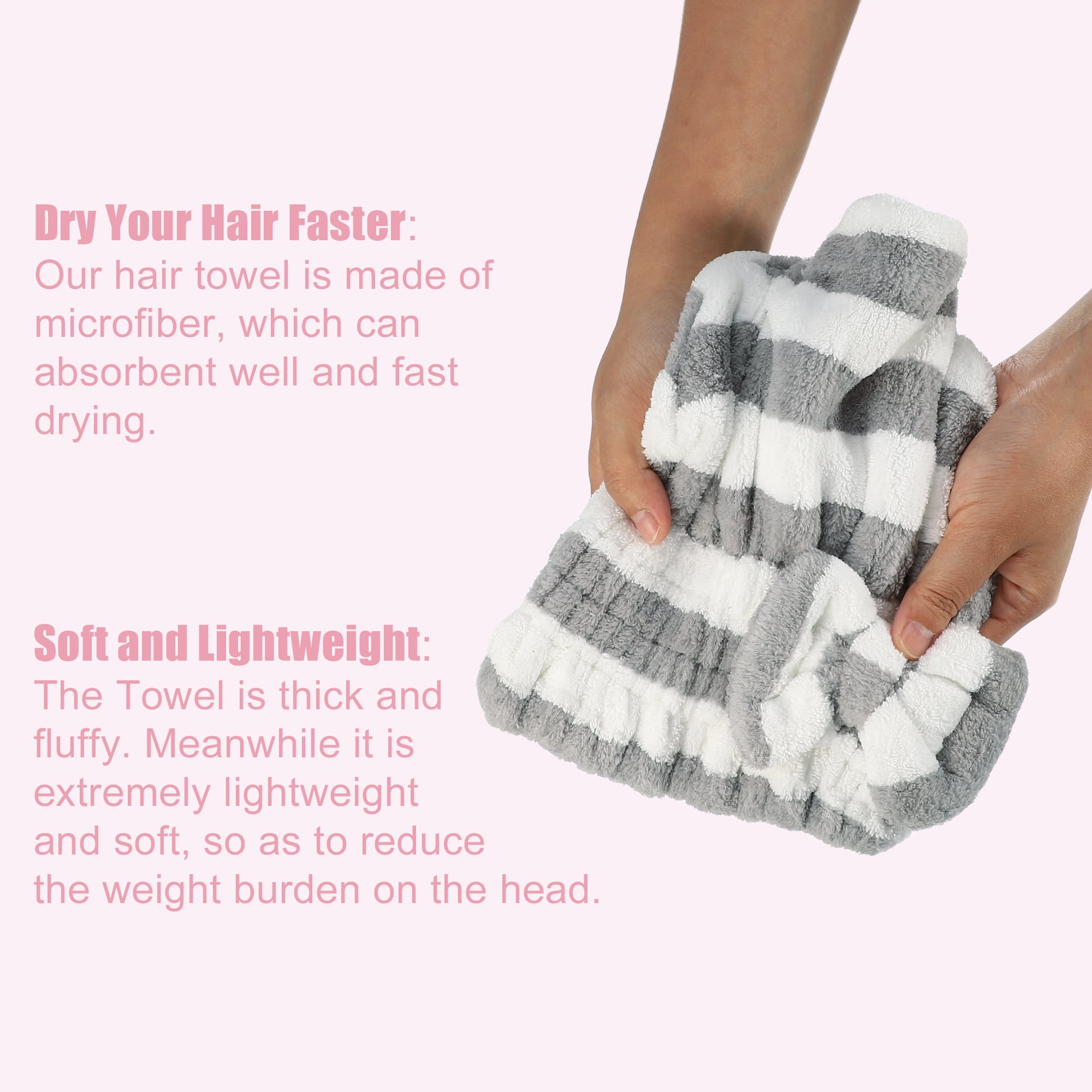 Unique Bargains Strong Absorbent Coral Fleece Hair Drying Towel Dry Cap Gray, White