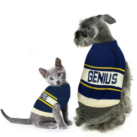 Blue Striped Genius Pet Sweater, X-Small