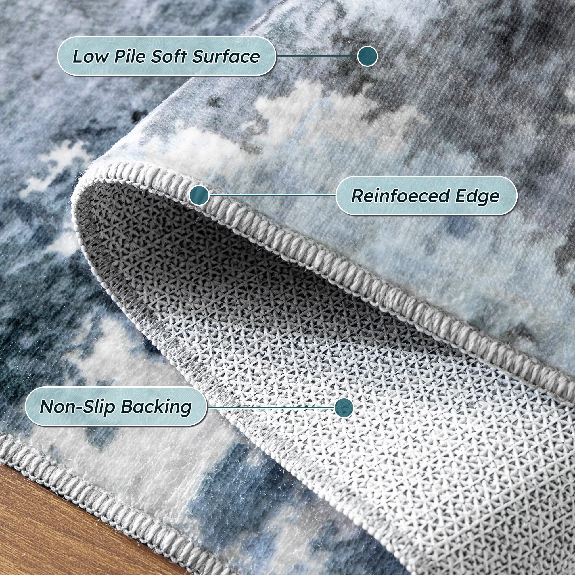 EnHomee Area Rug for Living Room 4x6 Area Rugs for Bedroom Modern Abstract Rug with Rubber Backing Non Slip Washable Persian Carpet, Blue Gray