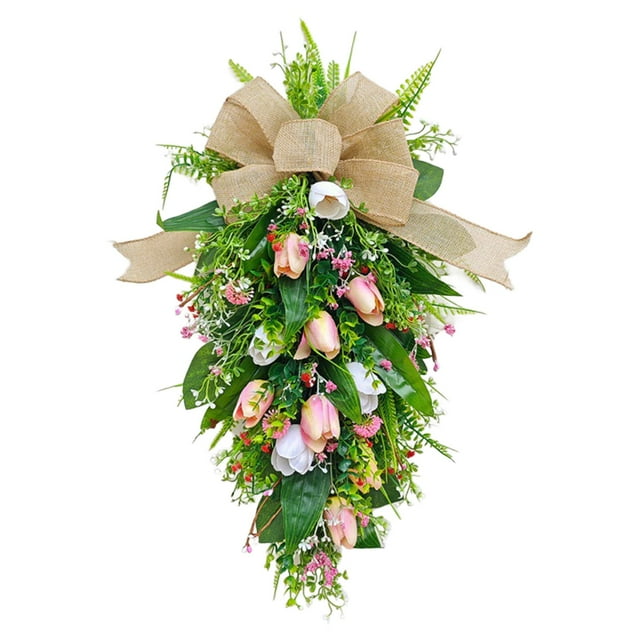 Corona de lágrima de tulipanes artificiales, corona Floral, regalo para el día de la madre, corona de puerta, corona creativa de primavera para cerca