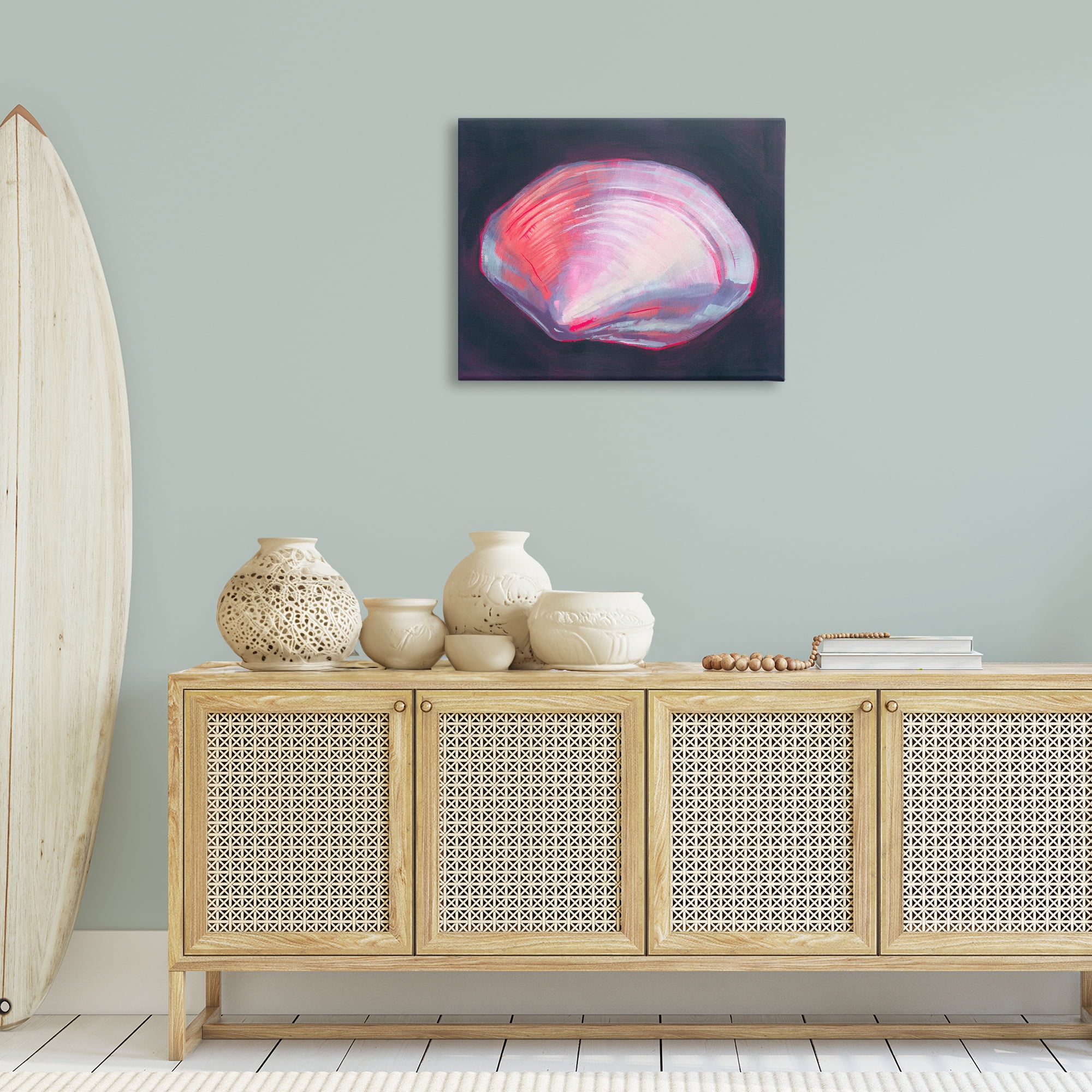 Stupell Industries Pink Clam on Black Animals & Insects Painting Gallery Wrapped Canvas Art Print Wall Art, 30 x 24