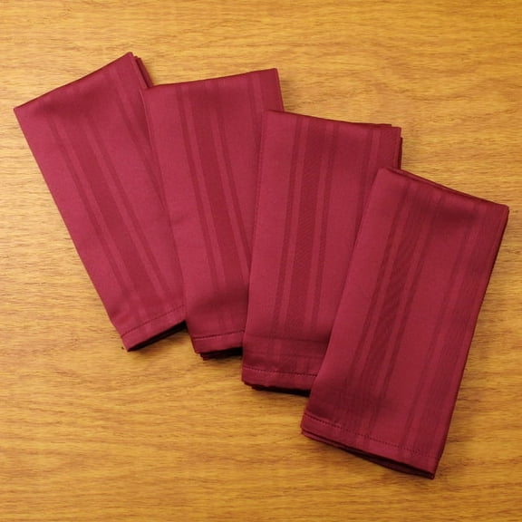 Stripes Woven Easy Care Microfiber Fabric Dinner Napkin, Set of 4 (Burgundy)