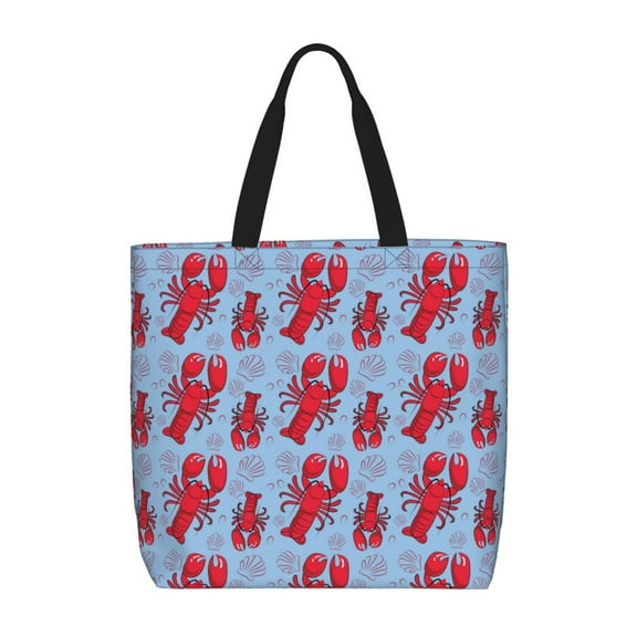 Honeii Cartoon Lobsters 2 Print Tote Bag, Reusable Grocery Shopping Bag,Shoulder Bag with Inner Pocket