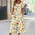 thumbnail image 2 of LOVZFMLL Women Summer Casual Dresses Short Sleeve Knee Length T-Shirt Dresses Swing Flowy A-Line Midi Dresses Sundresses with Pockets Yellow L, 2 of 5