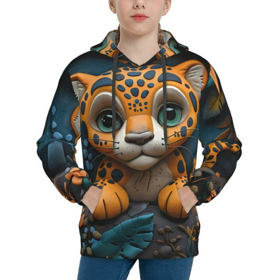 Kdxio Playful Leopard Art Pattern Boys Athletic Unisex Boys Girls Hoodie with Pocket Sweatshirts-Small