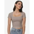 thumbnail image 2 of Women's Square Neck Crop Top - Short Sleeve Slim Fit T-Shirt, Casual Summer Workout Tee, 2 of 6