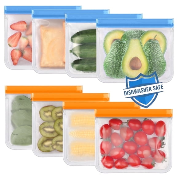 Lerine 8 Count Reusable Freezer Bags, Leakproof Double Zipper Sandwich Bag