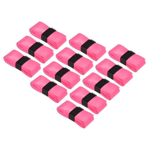 Unique Bargains 43.3' Non-Slip PU Tennis Racket Overgrip Tape Wraps with Hole Pink 12 Pack