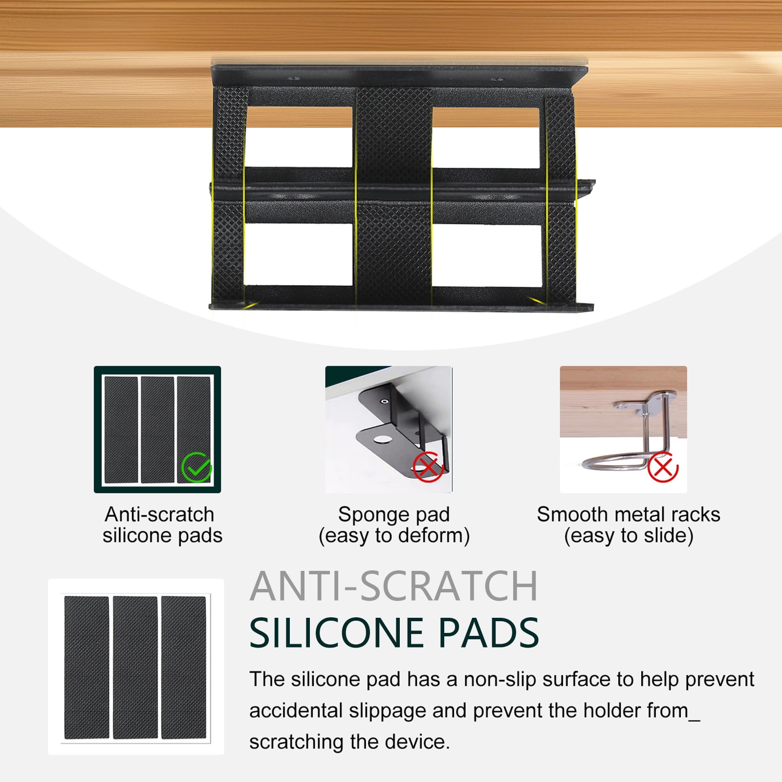 Pack of 3 Sturdy Carbon Steel Under Desk Laptop Holder Multipurpose Storage Rack for Home Office and Study Area