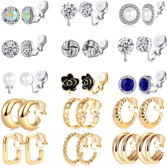 Pendientes con clip SONNYX para mujer, oro, plata, cristal y perla