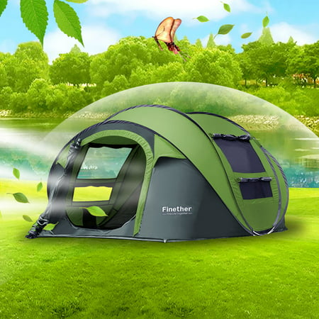 Finether Camping Tents,5 Person Pop-Up TentEasy Up Instant Setup Ventilated [2 Door] [Mesh Window] Waterproof Big Family Privacy Dome Tent Shelter for Backpacking Picnic Camping