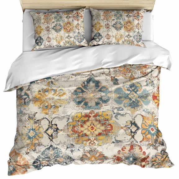 Farmhouse Morocco Bedding 3 Piece Duvet Cover Set California King, Boho Abstract Shabby Texture Art Soft Microfiber Comforter Cover with Zipper Closure & Pillowcases, FadeResistant Quilt Cover