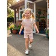 thumbnail image 4 of BemeyourBBs Toddler Baby Girl Summer Clothes 6 12 18  24 Months 2 3 4 Years Baby Girl Summer Outfit Ribbed Striped Short Sleeve Lettuce Trim TShirt Tops and Shorts 2 Piece Set, 4 of 8