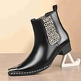 thumbnail image 2 of Men’s Leopard Print Chelsea Boots, Pointed Toe Metal Toe Cap Block Heel, Elastic Side Slip-On Fashion Boots Rivet Trim Square Toe Western Ankle Boots, 2 of 6
