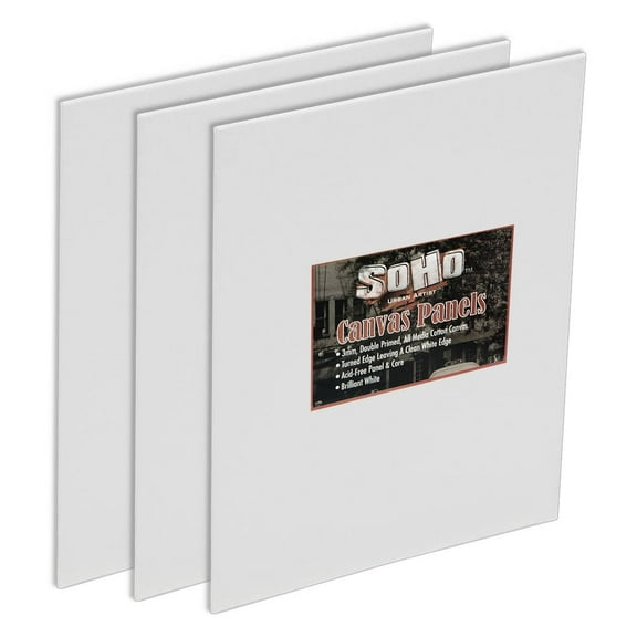SoHo Artist Cotton Canvas All Media Panels - 18x24 - 3 Pack of  Double Primed Cotton Acid-Free Panels Bonded Canvases for Paintings, Artwork and More