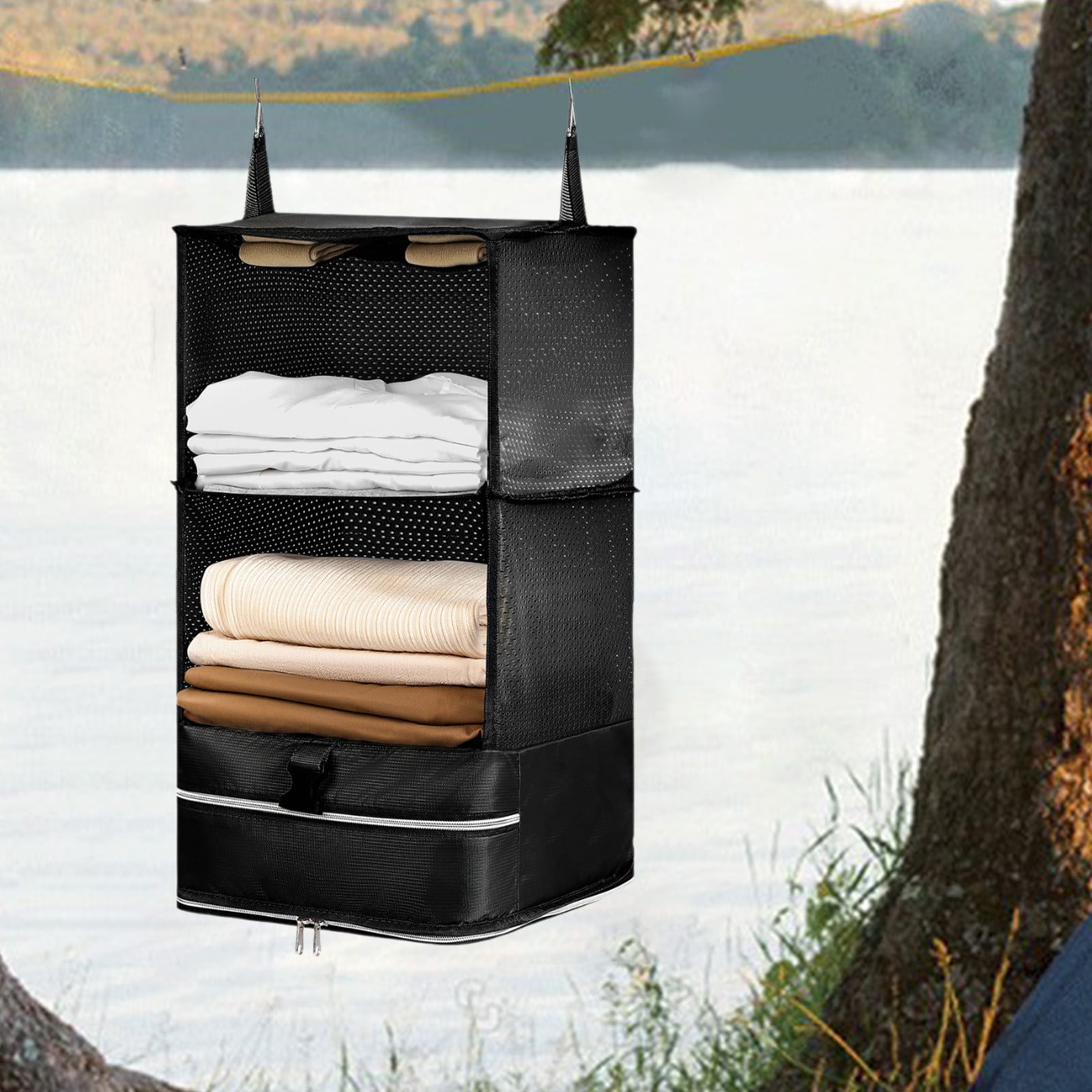 Nilvkv Hanging Packing Cubes Portable Closet Shelves Travel Garment Organizer for Luggage Suitcase with Breathable Perforated Material