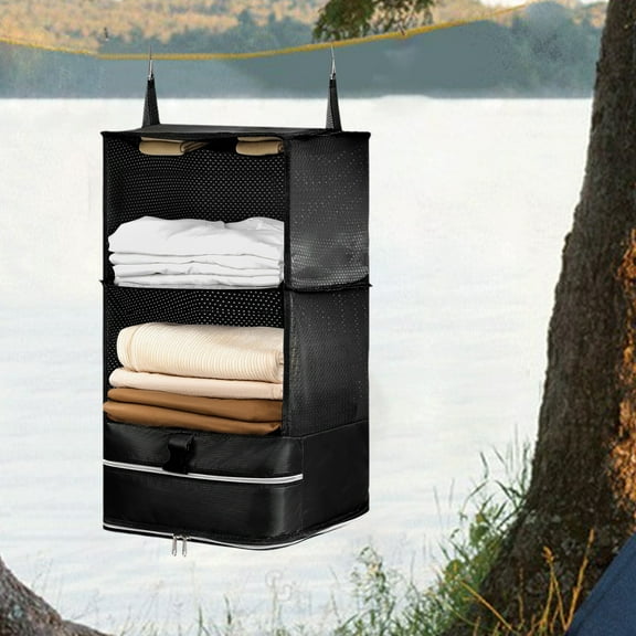 Hanging Packing Cubes, Portable Closet Shelves, Travel Garment Organizer, Breathable Perforated Material, For Luggage Suitcase, Multiple Compartments, Foldable Space Saving