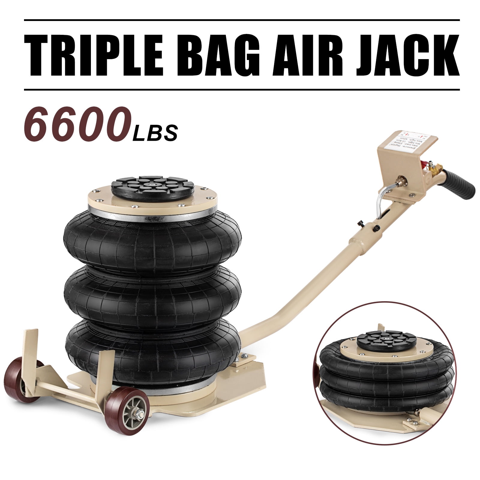 3 Ton Triple Bag Air Jack Lifting Height 18" Pneumatic Jack 6600LBS Capacity 
