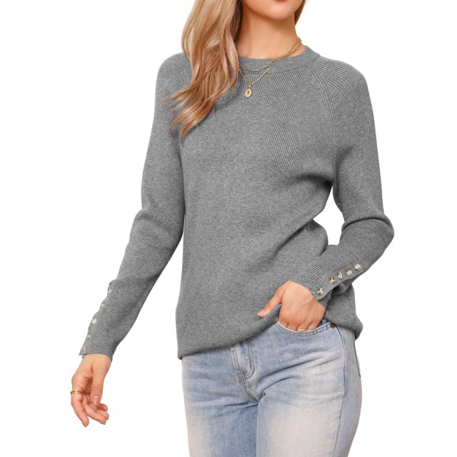 Suéter de manga raglán larga INSPIRE CHIC para mujeres 2025 Otoño Invierno, camiseta básica de punto acanalado, atuendos S Gris