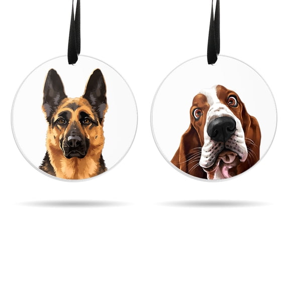 WIRESTER (2 Pack) Large 3 inch Acrylic Ready to Hang Ornament, Hanging Ornaments for Christmas Tree Holidays Party Home Office Xmas Tree Decoration Gift - Black Tan German Shepherd, Basset Hound Dogs