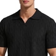 thumbnail image 5 of Men's Casual Short Sleeve Button Down Shirt, Knit Lapel Shirt With Breathable Fabric, Solid Color Regular Fit, Casual Daily Vacation Beach Wedding, Stylish Menswear | Zenithor,Black L, 5 of 5