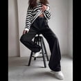 thumbnail image 4 of Pantalones de Traje de Pierna para Mujer, Pantalones Largos Informales de Negocios con Cintura Holgada y Corte Holgado Negro S, 4 of 10
