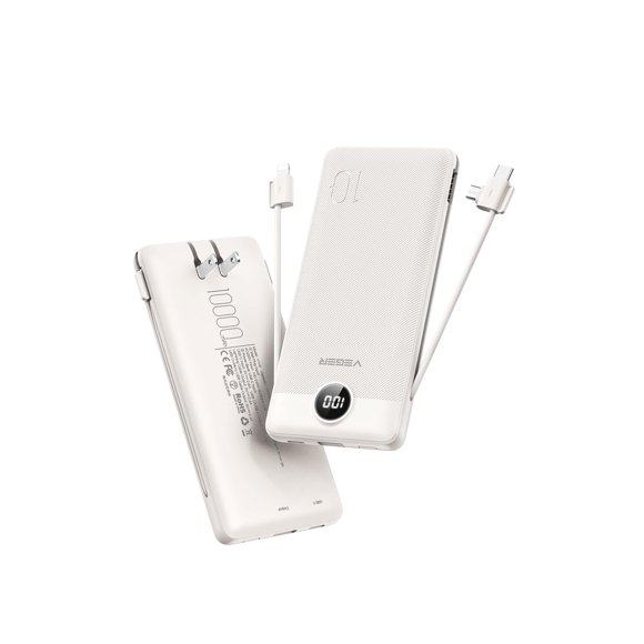 Cargador portátil VEGER de 10000 mAh con cables y enchufe integrados