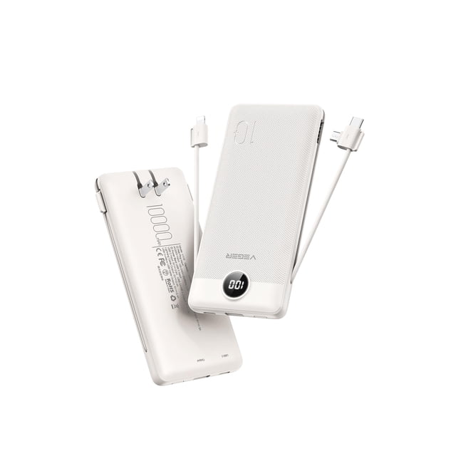 Cargador portátil VEGER de 10000 mAh con cables y enchufe integrados