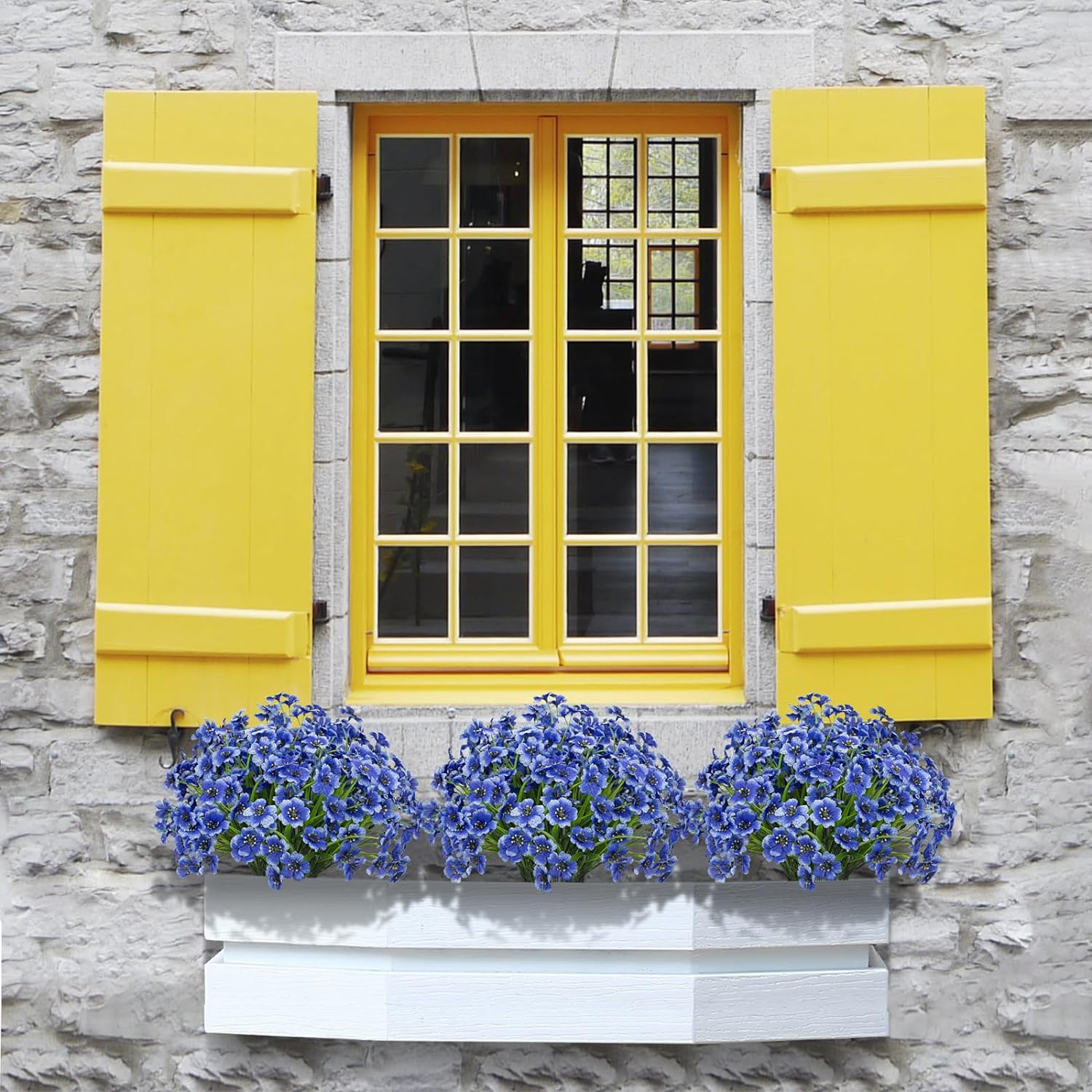 24 Bundles Artificial Violet Flowers Outdoors UV Resistant Fake Plastic Silk Flowers Faux Plants for Indoor Outside Porch Window Garden Decoration (Blue)
