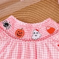 thumbnail image 5 of KPOPLK Baby Girl Halloween Romper One-piece Fly Sleeve Pumpkin Print Bubble Bodysuit Fall Pumpkin Patch Outfit for 3 6 9 12 18 Months Size 6-12 Months,Light Pink, 5 of 8