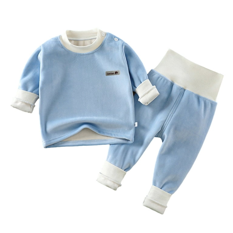 Esaierr Newborn Baby Thermal Underwear Set 2PCS Fall Winter Long Sleeve  Padded Thermal Shirt with High Waisted Pants Outfit 4M-4Y
