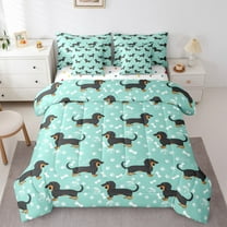 Manfei Kawaii Dachshund Kids Twin Bedding Sets 7-Piece, Cute Cartoon Dog Bedding Comforter Set, Animal Lover Reversible Sheet Sets, Super Cozy Room Decor
