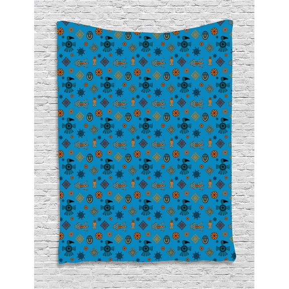 Gecko Tapestry, Ethnic Mexican Motifs Latin American Culture Toucan and Gecko Lizard, Wall Hanging for Bedroom Living Room Dorm Decor, 60W X 80L Inches, Petrol Blue Orange Blue, by Ambesonne