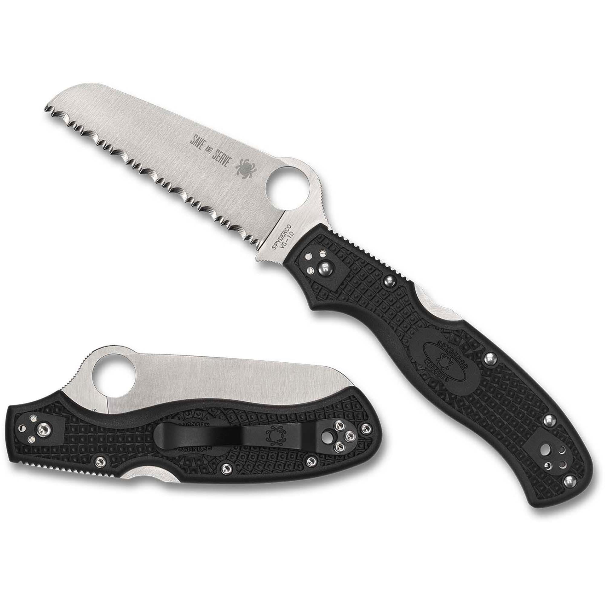 Spyderco Rescue 3 Lightweight Thin Red Line Folding Knife, 3.57in, VG-10 Serrate