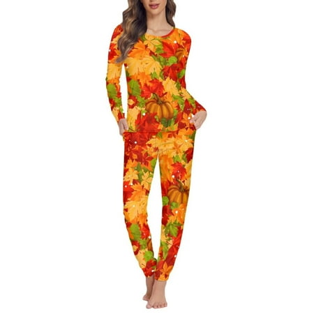 

NETILGEN Fall Tangerine Pumpkins Women Sleepwear Pajama Set Fit Thanksgiving Day Gift 2 Pack Comfortable Pj Set for Women Pajama Sets for Women Soft Pajamas Pants