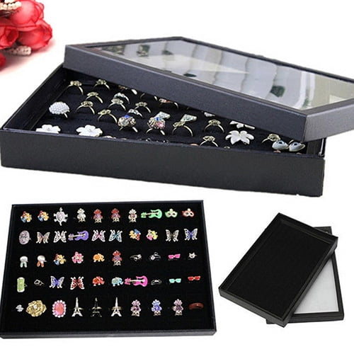 Ring Display Cases Organizer Jewelry Storage Tray 100pcs Rings Holder with Lid 