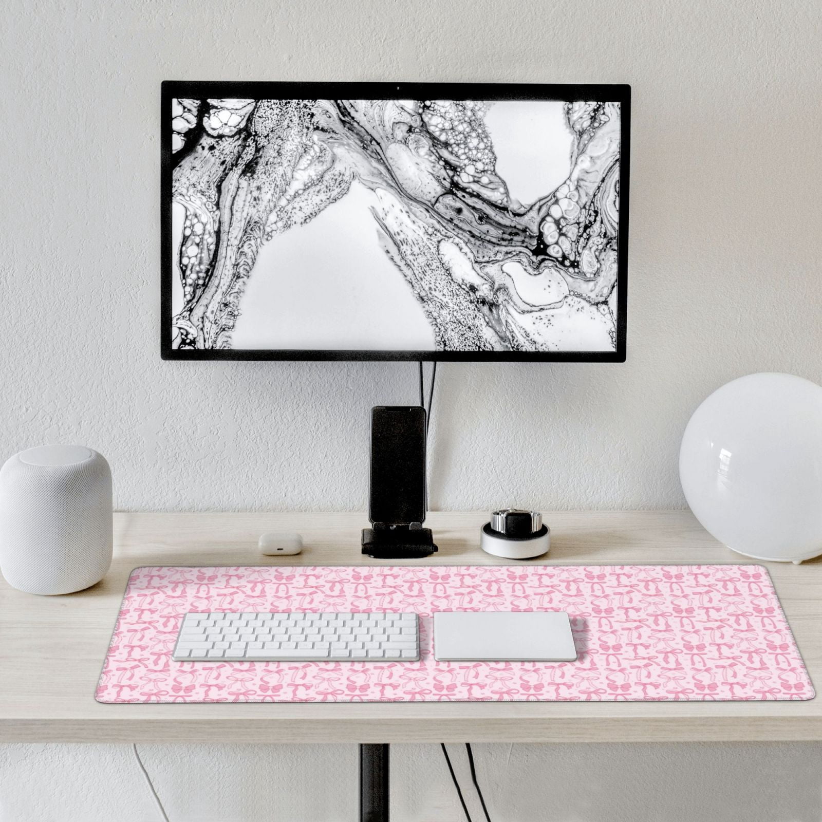 Xecao Ribbon Bow Print Large Mouse Pad, 16x35.5in Mousepad, Professional Non-Slip Rubber Base Big Mouse Pad, Mouse Pad for Gaming & Office Full Desk Mouse Pad