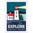 thumbnail image 1 of Door County, Wisconsin - Go Explore - Lighthouse - Lantern Press Artwork (12x18 Giclee Art Print, Gallery Framed, White Wood), 1 of 1
