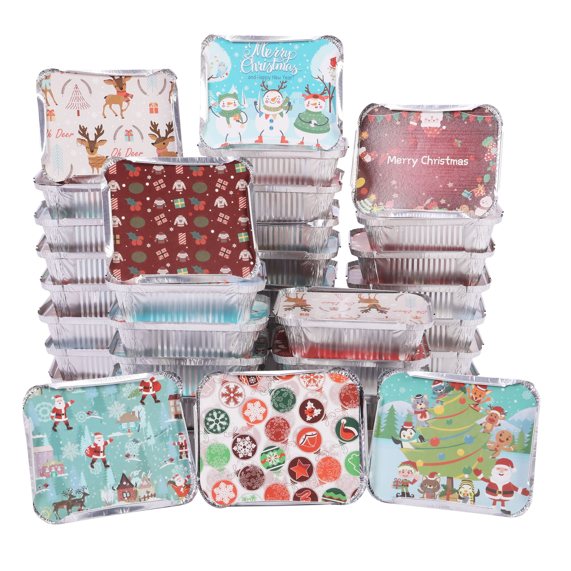 Joyin 48 Pcs Christmas Cookie Tins with Lids for Gift Giving, Rectangular Treat Foil Containers, Tupperware Disposable Food Storage Pan for Holiday