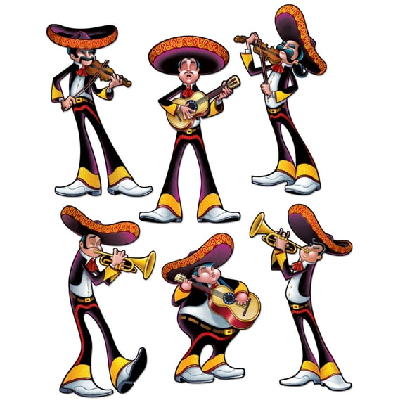 Club Pack of 72 Purple and Yellow Fiesta Mexican Mariachi Band Cinco De Mayo Party Cutout Decors 16"