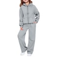 thumbnail image 5 of Bigetiay Girls Athletic Jogger Set 2 Piece Suit Hoodie Sweatpants Matching Comfort Casual Outfit Kids, Size 13-14 Years, 5 of 7