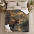thumbnail image 5 of Moose by Moonlit Mountain Lake, Rustic Wilderness Style for Nature Lovers, Misty Forest Motif and Birthday Gift, Cozy Flannel Blanket for Cabin and Living Room, Home Decor, 5 of 9