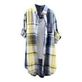 thumbnail image 2 of Joau Womens Button Down Oversized Plaid Shirt Casual Long Roll up Sleeve Loose Fit Laple Collared Work Long Blouse Tops with Pockets S-3XL, 2 of 3