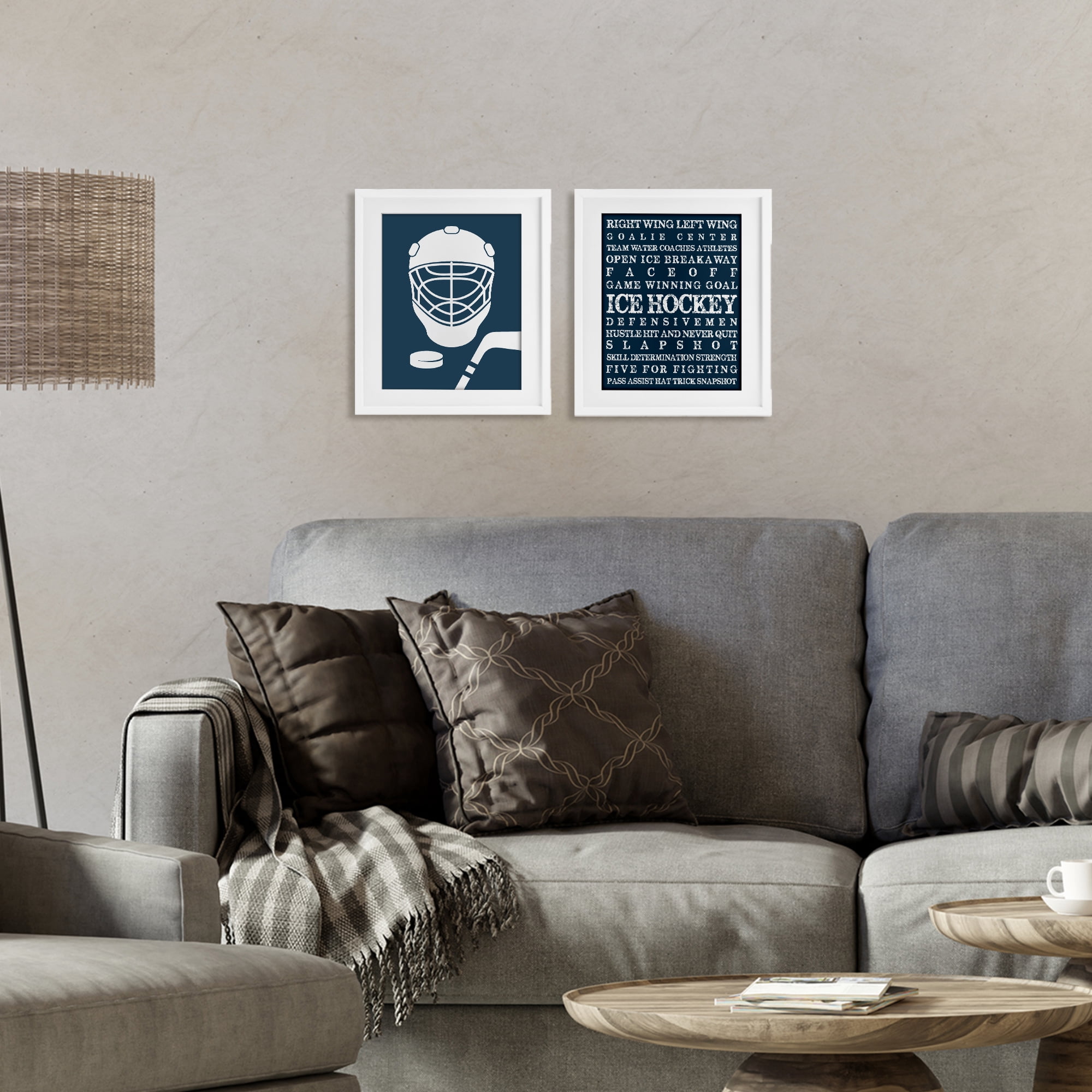 Stupell Industries Hockey Equipment & Phrases 2 Piece White Framed Print Under Glass Set, design by Melody Hogan