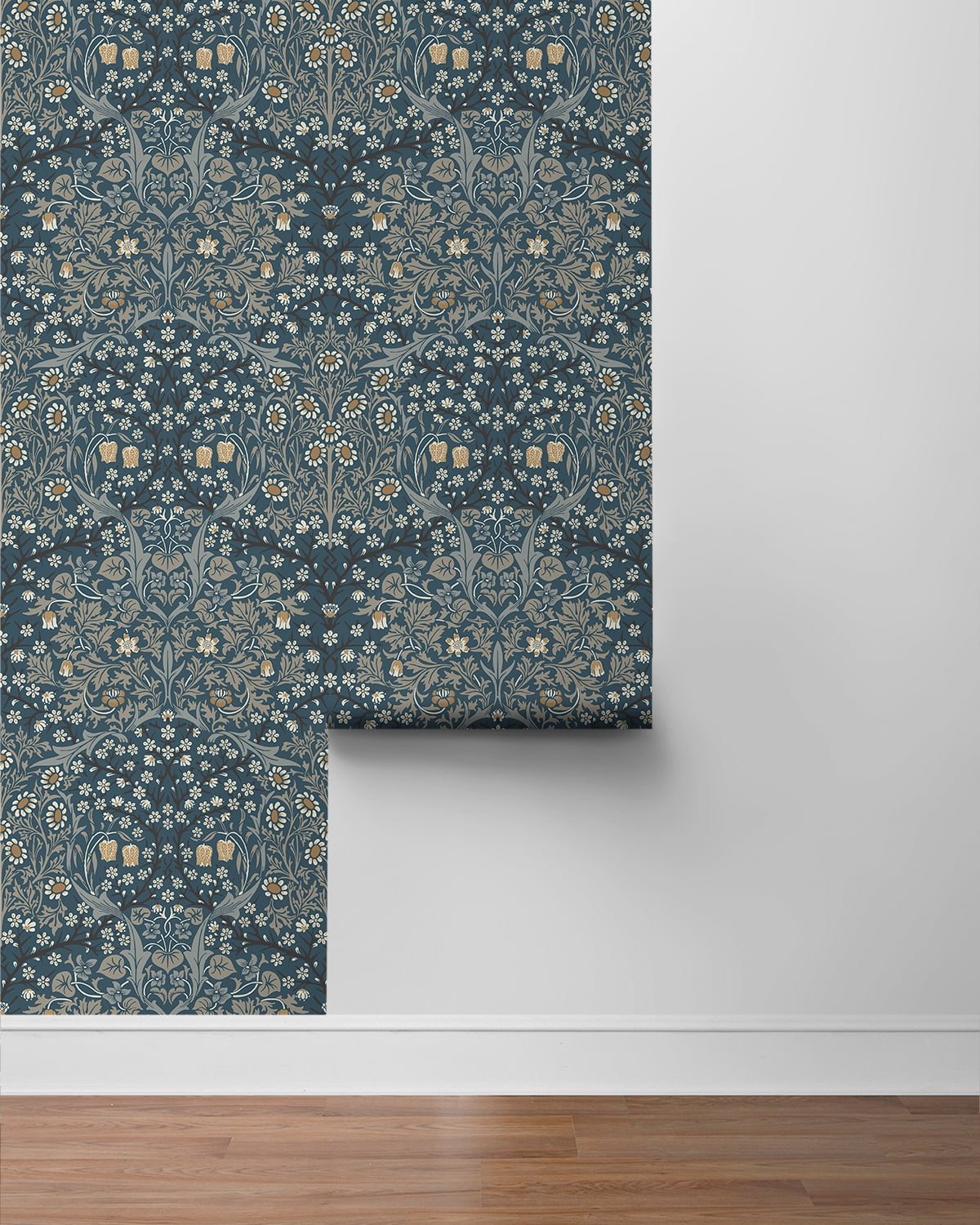NextWall  Victorian Garden Floral Peel and Stick Wallpaper 20.9 in. W x 18 ft. L - Aegean Blue & Warm Stone