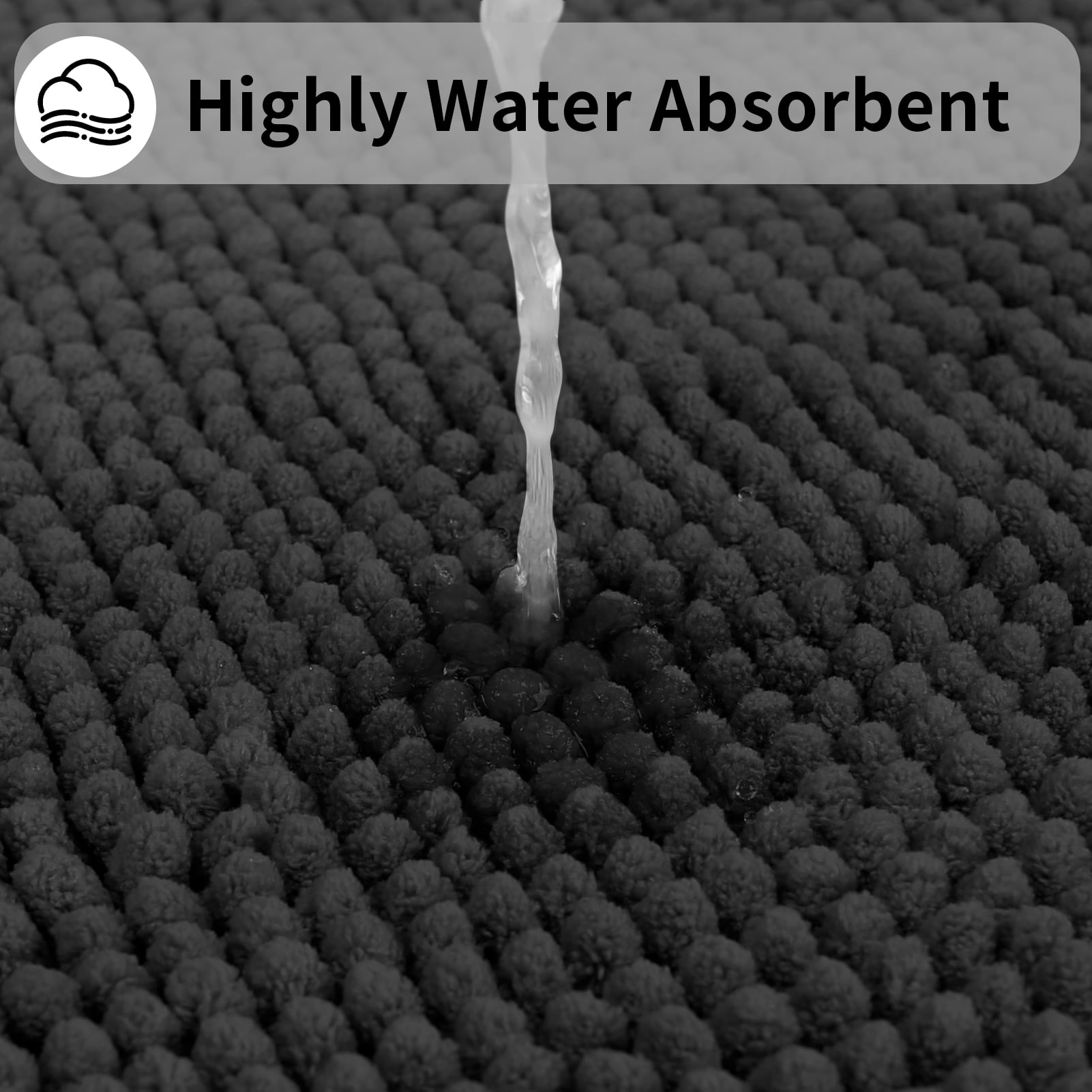 3 Pieces Bath Mat Set, Soft Chenille Bathroom Rugs Mat, Absorbent Spa Shaggy Bath Rugs Set, Machine Washable & Non Slip Bath Mats for Bathroom, Tub, Shower（Black）